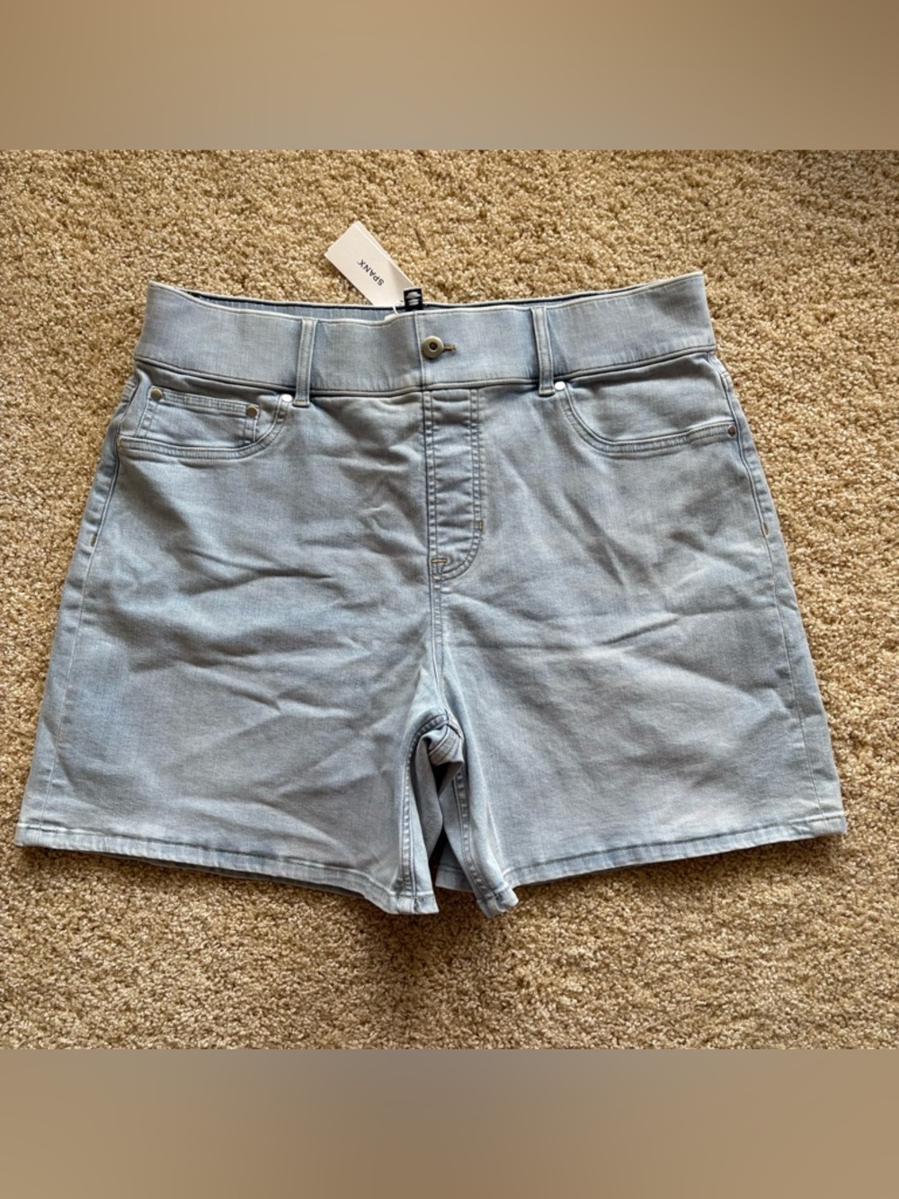 SPANX‎ 1X Denim Shorts 7” Inseam Turner Wash Stretch Tummy Control NWT